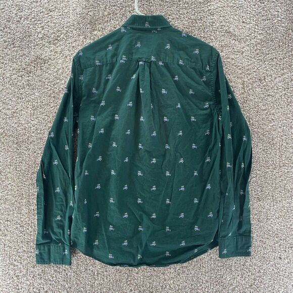 American Eagle Shirt Adult Small Green Christmas Tree Car Pattern Button Up Logo - Picture 11 of 12